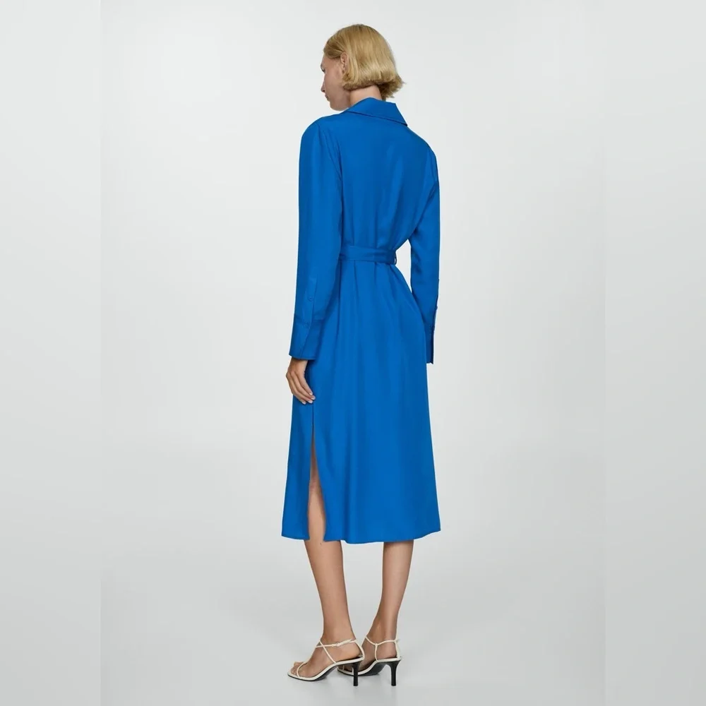 Mango blue lyocell shirt dress with bow NWT - Picture 3 of 4